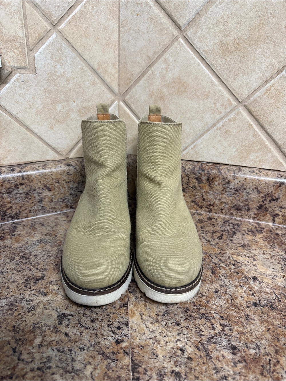 Canvas Platform Chelsea Boots in Light Olive